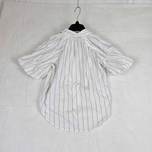 Madewell Shirred Bubble-Sleeve Button Up Shirt Women XXS Stripped White Cotton - Picture 2 of 11